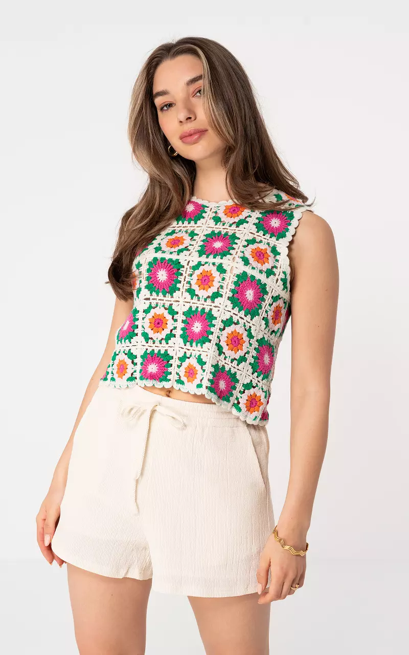 Gehaakte top Wit Groen