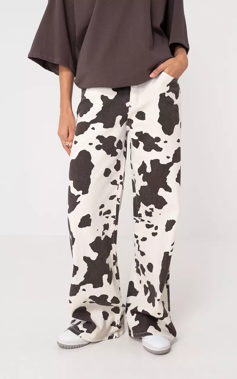 Tall animal jeans Wit Donkerbruin