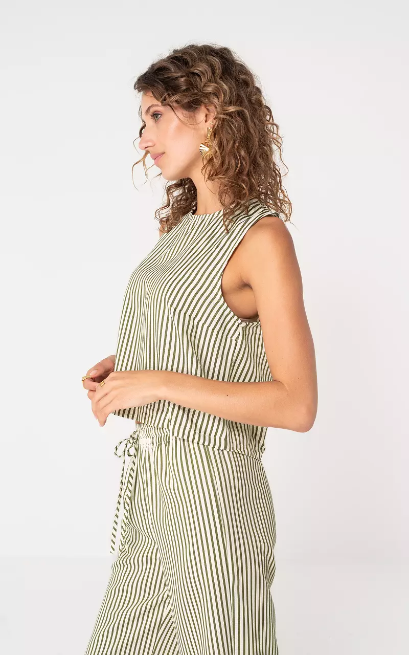 Top with round neck White Green