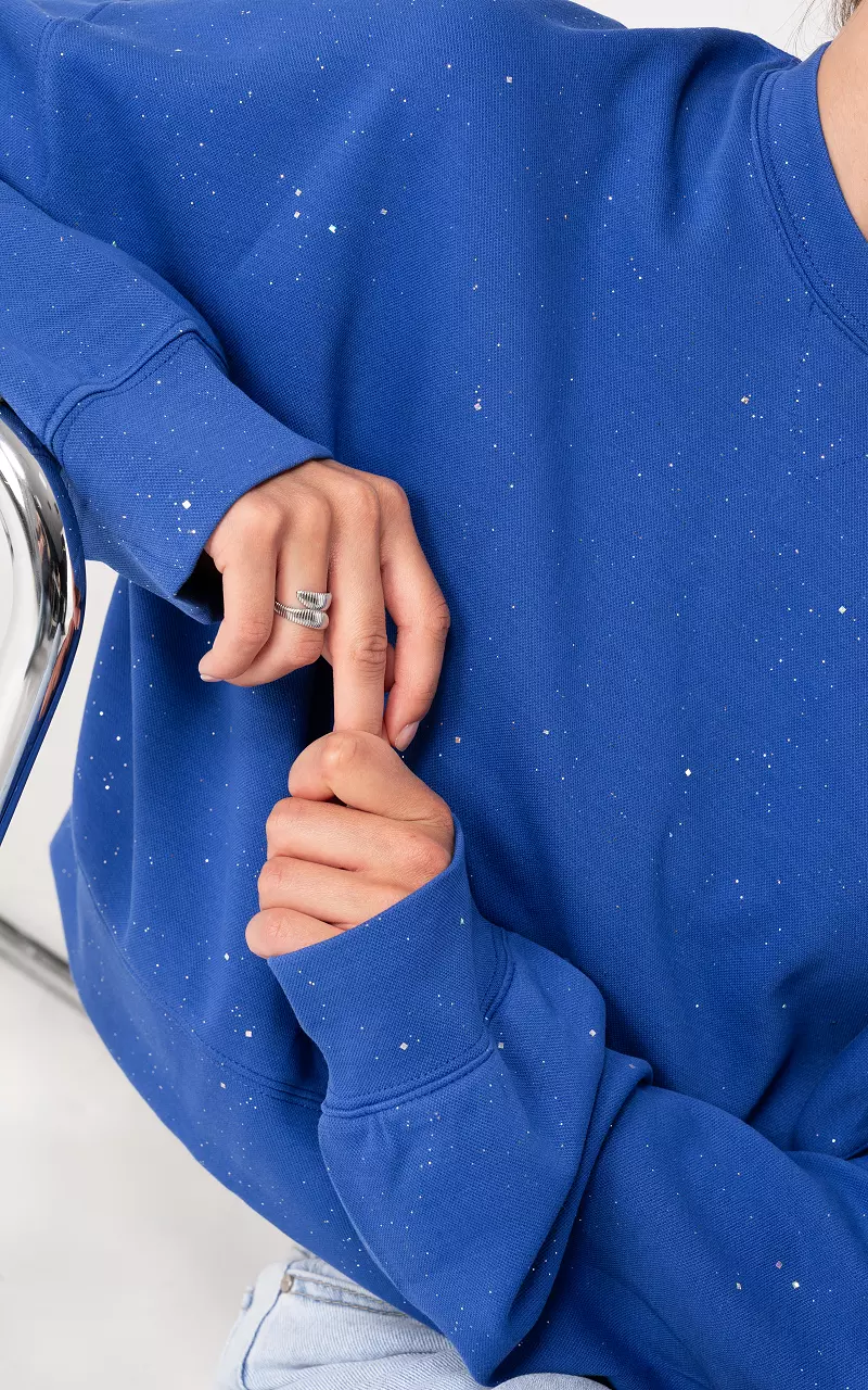 Round neck sweater with glitter Cobalt Blue