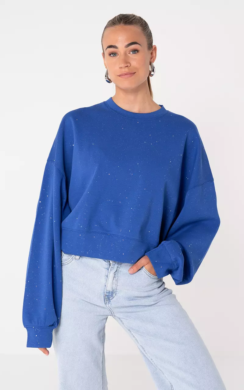 Round neck sweater with glitter Cobalt Blue