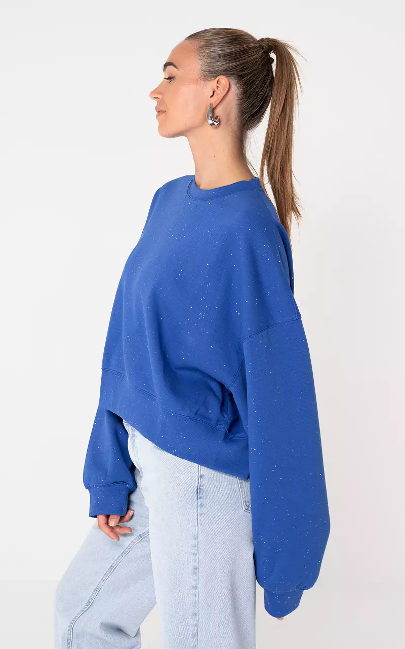 Round neck sweater with glitter Cobalt Blue
