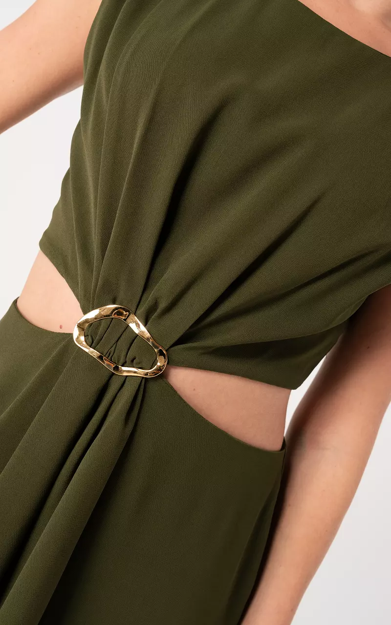 Cut-out dress with gold-coloured buckle Dark Green