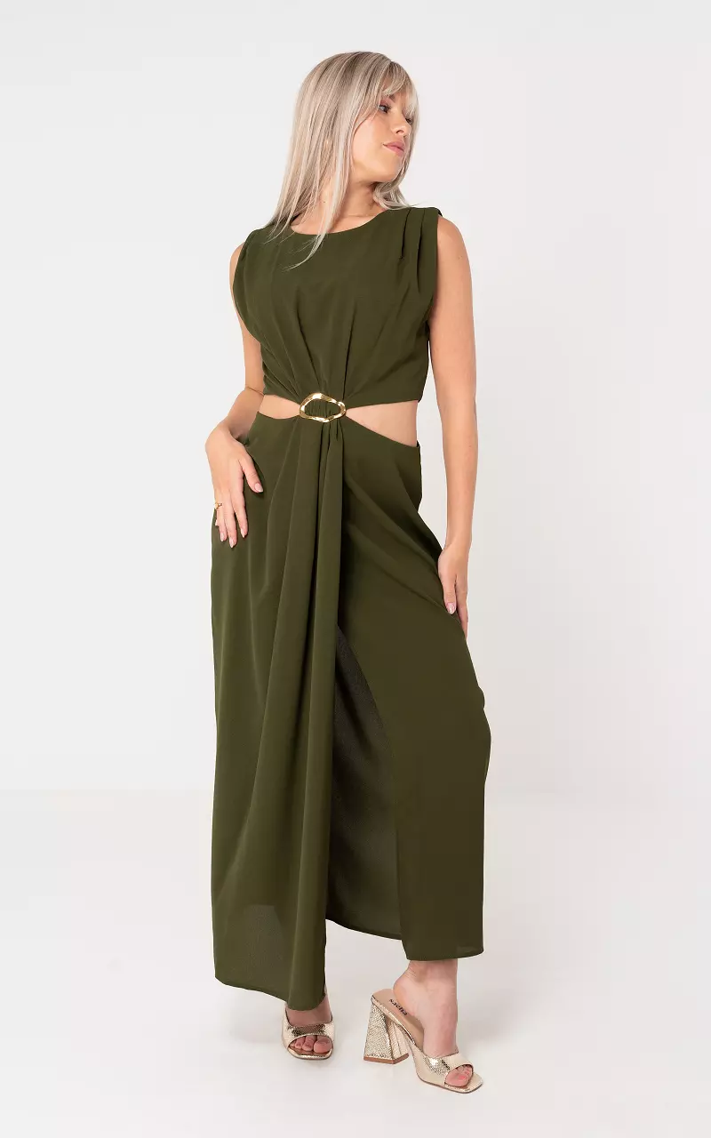Cut-out dress with gold-coloured buckle Dark Green