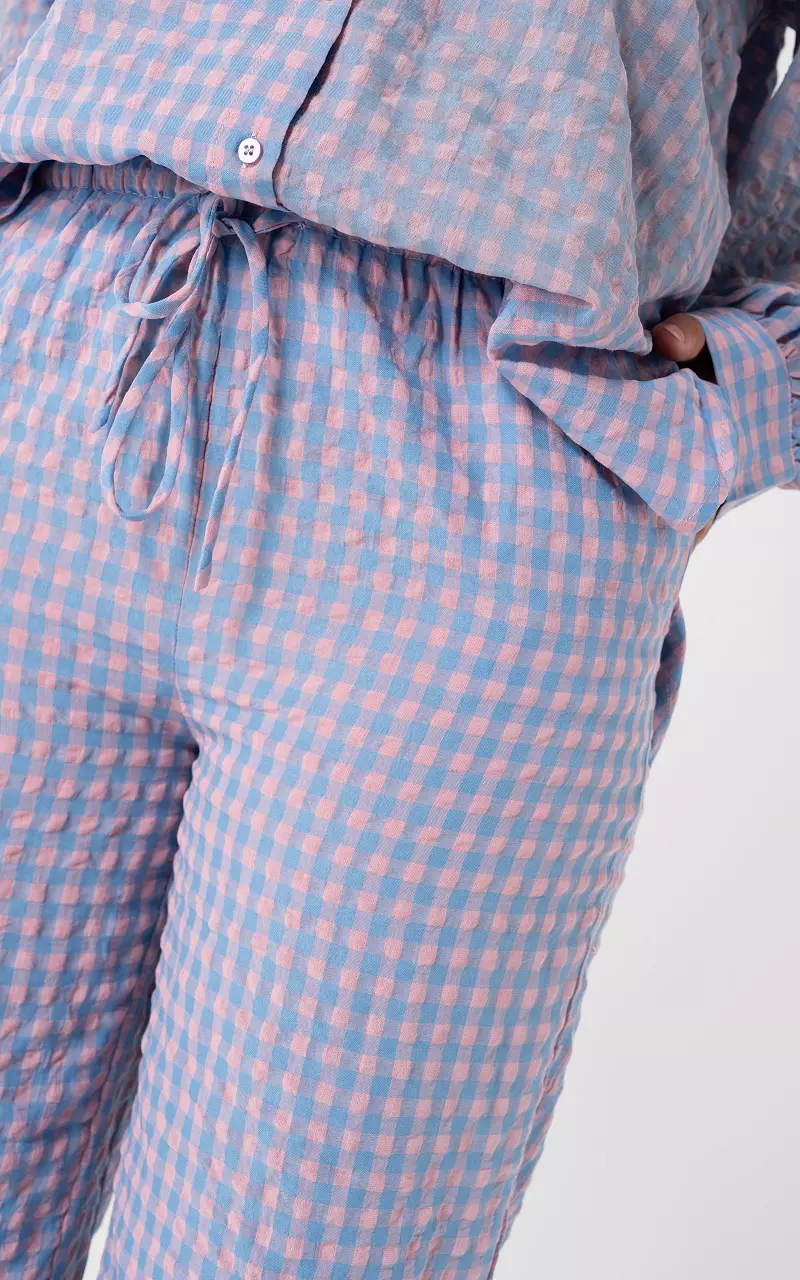 Wide trousers with checked print Mauve Pink Blue