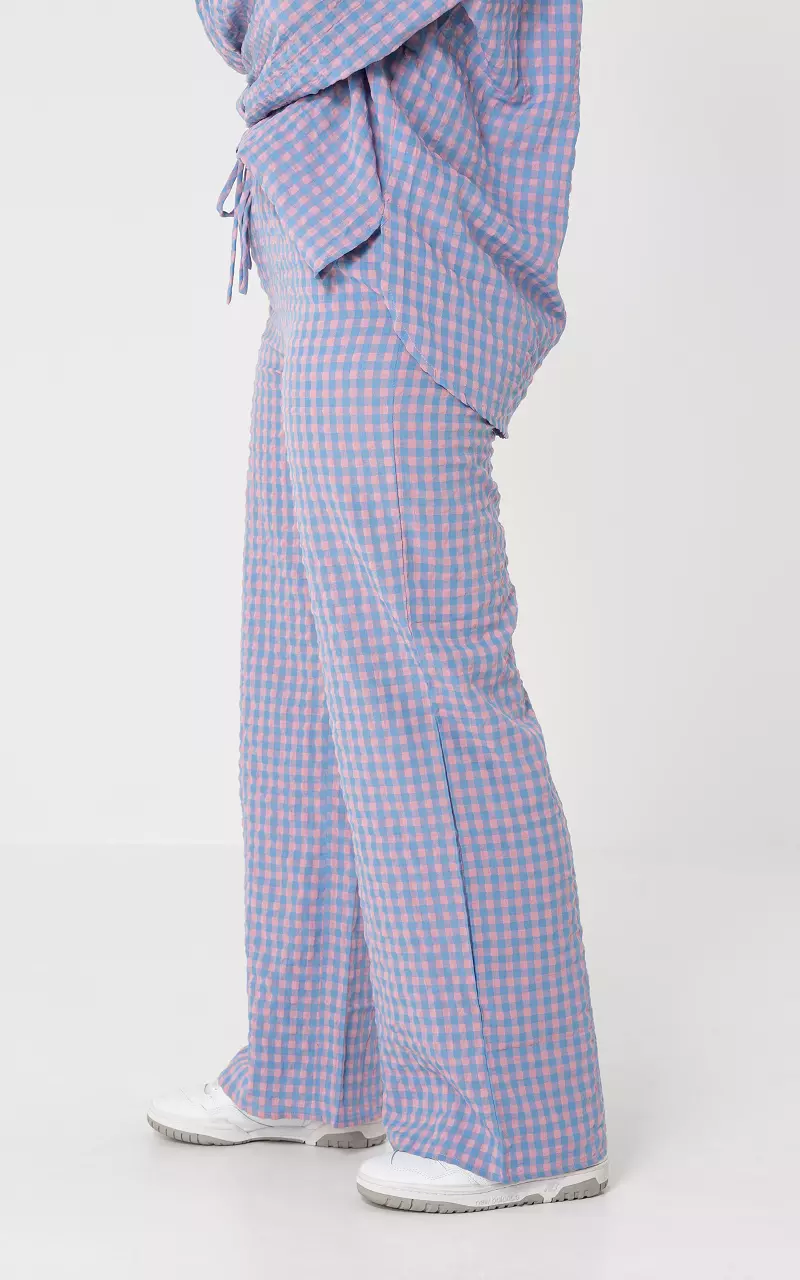 Wide trousers with checked print Mauve Pink Blue