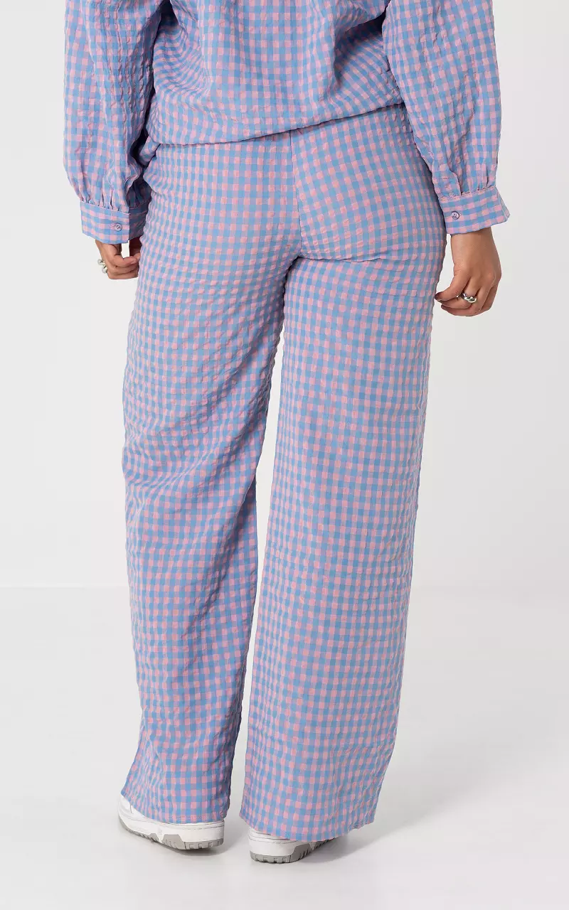 Wide trousers with checked print Mauve Pink Blue