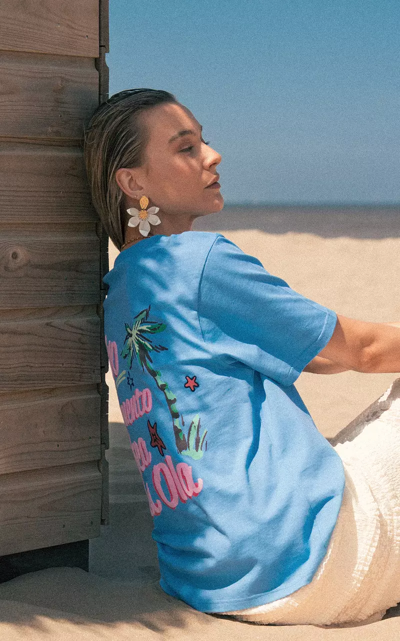 Shirt met opdruk Blauw Roze