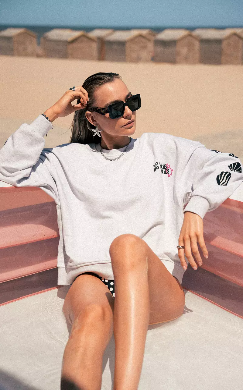 Sweater with print and embroidered details Light Grey