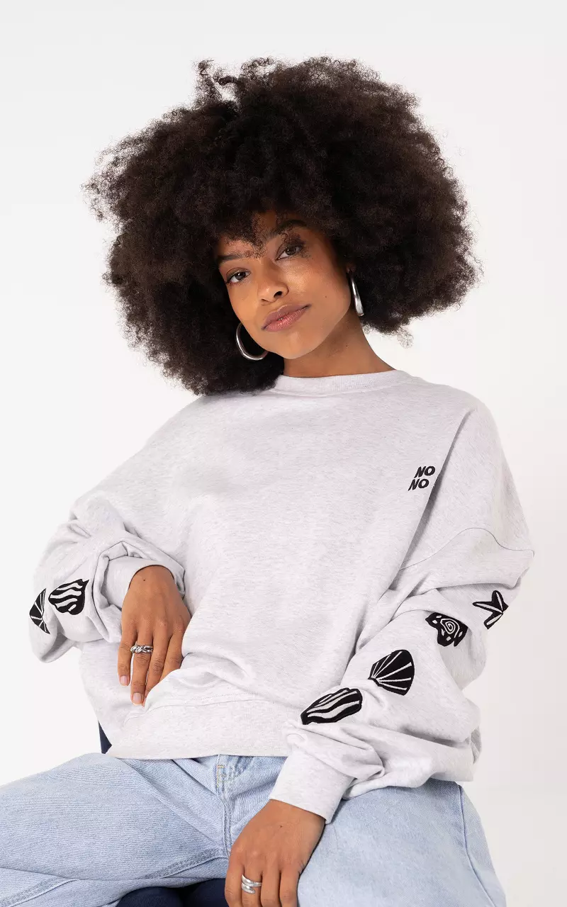 Sweater with print and embroidered details Light Grey