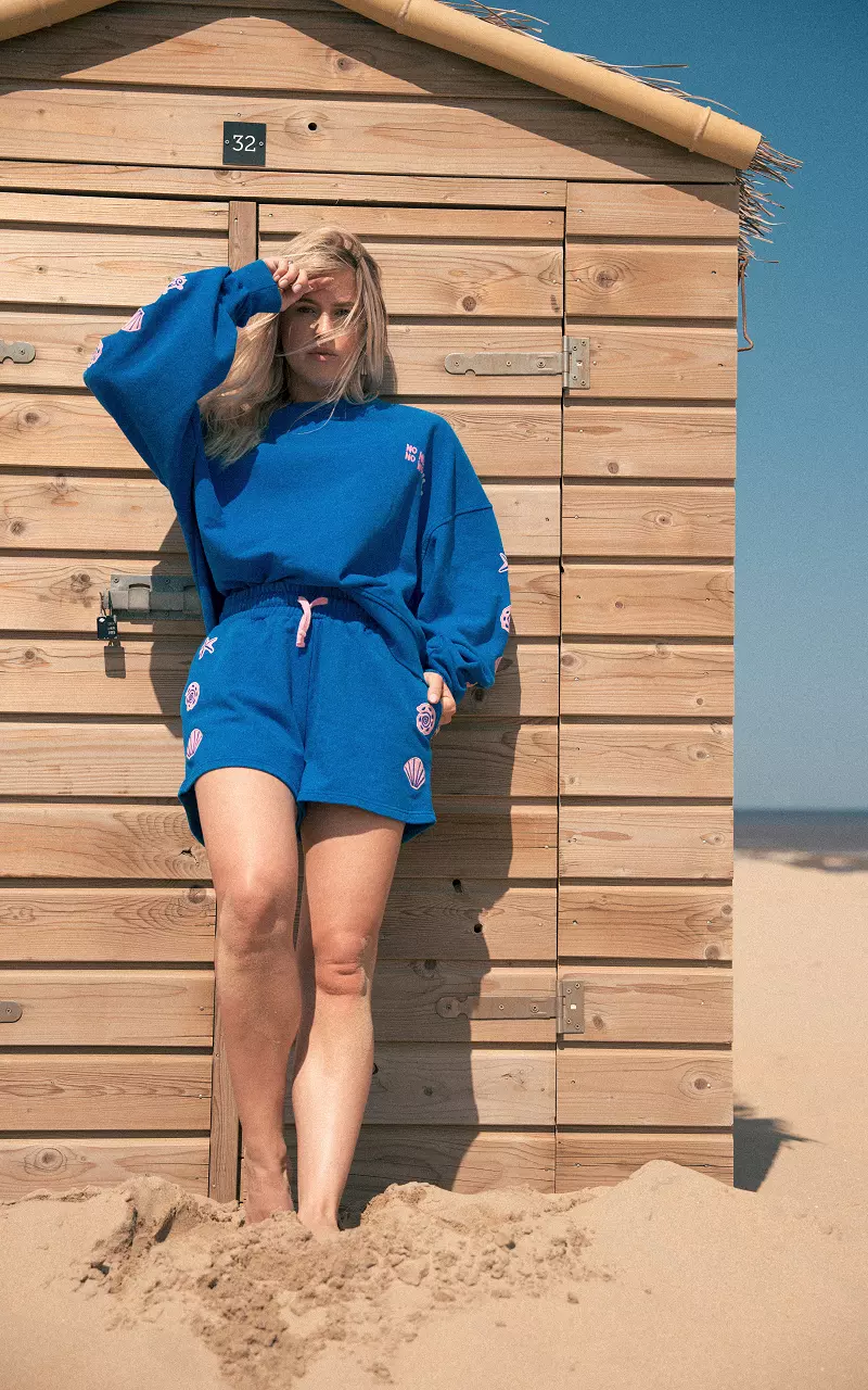 Short met geborduurde print Blauw