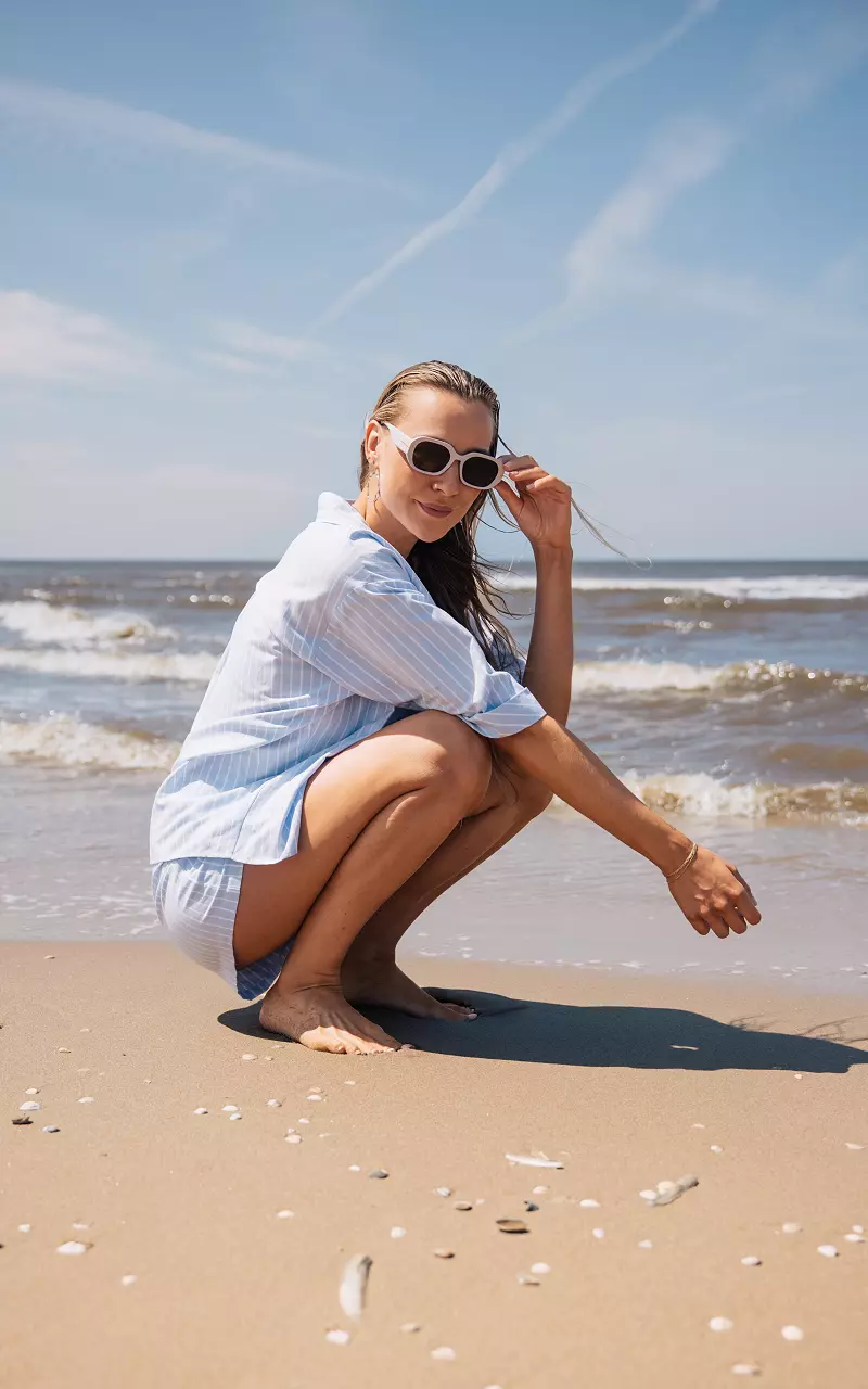 Bluse #102920 Hellblau Weiß