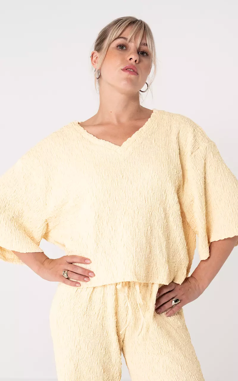 Shirt v-hals Lichtgeel