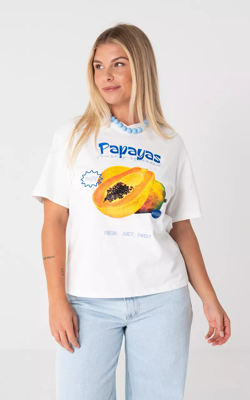 Shirt mit Aufdruck Weiß Blau