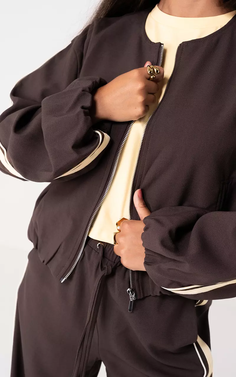 Bomberjack met rits Donkerbruin Creme