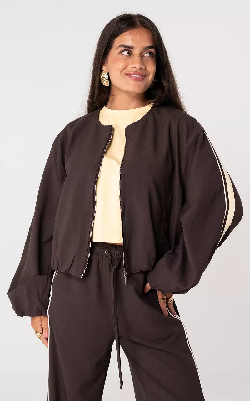 Bomberjack met rits Donkerbruin Creme