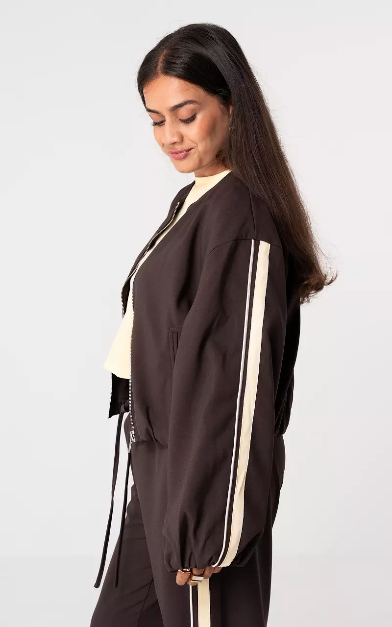 Bomberjack met rits Donkerbruin Creme