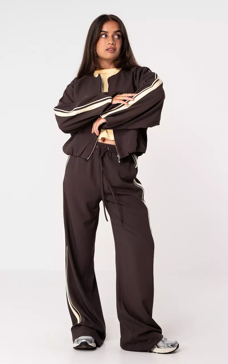 Bomberjack met rits Donkerbruin Creme