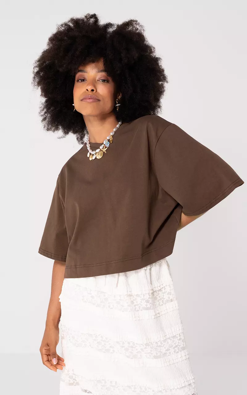 Shirt met v-hals Donkerbruin