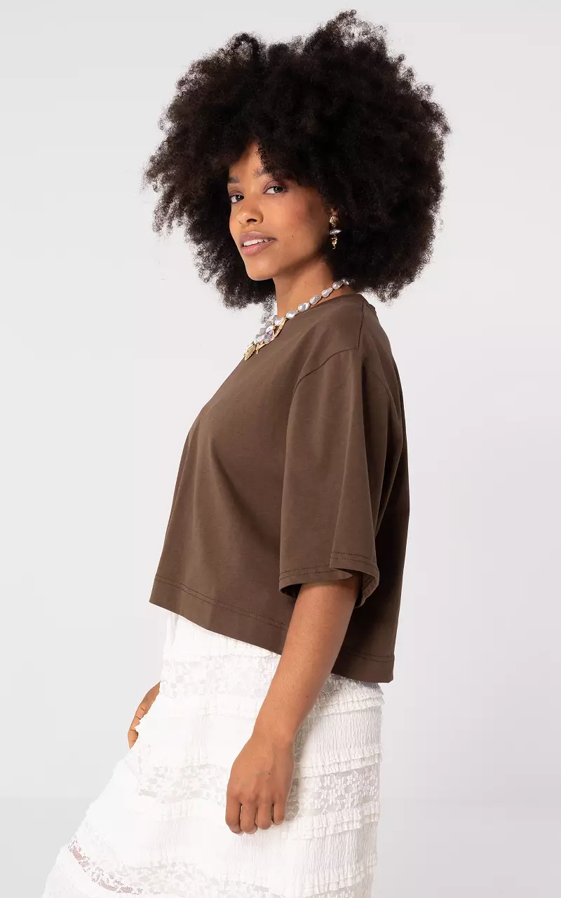 Shirt met v-hals Donkerbruin