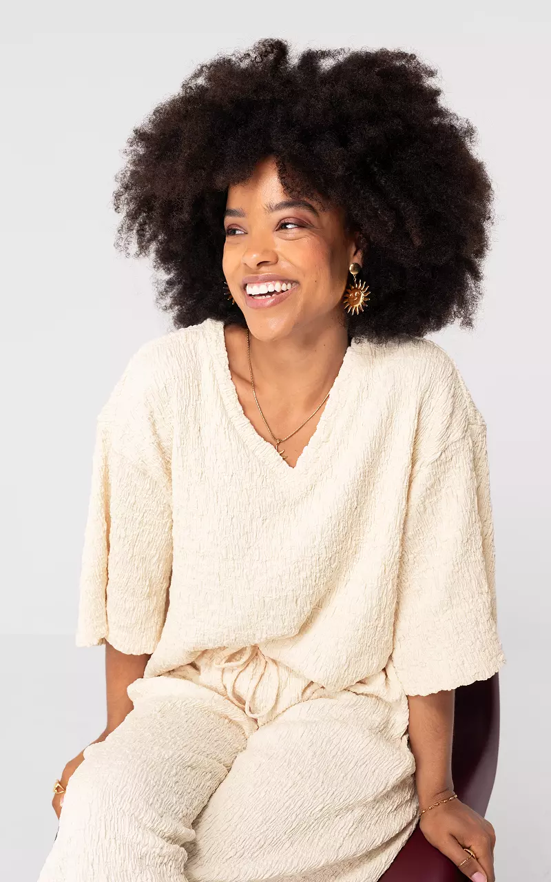 Shirt v-hals Creme