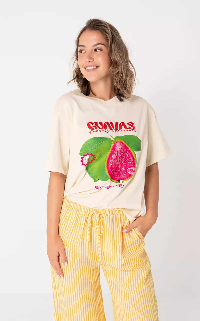 Shirt mit Aufdruck Hellgelb Rot