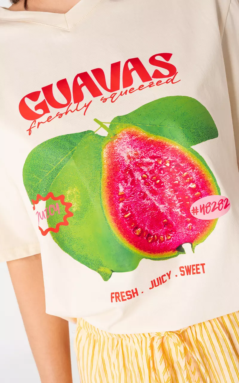 Shirt mit Aufdruck Hellgelb Rot