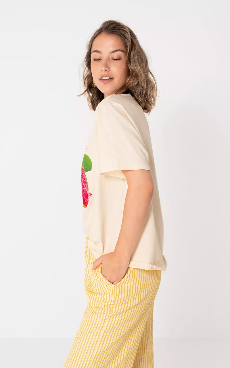 Shirt mit Aufdruck Hellgelb Rot