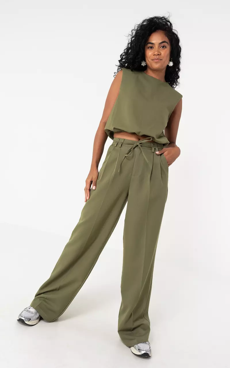 Wide leg broek Kaki