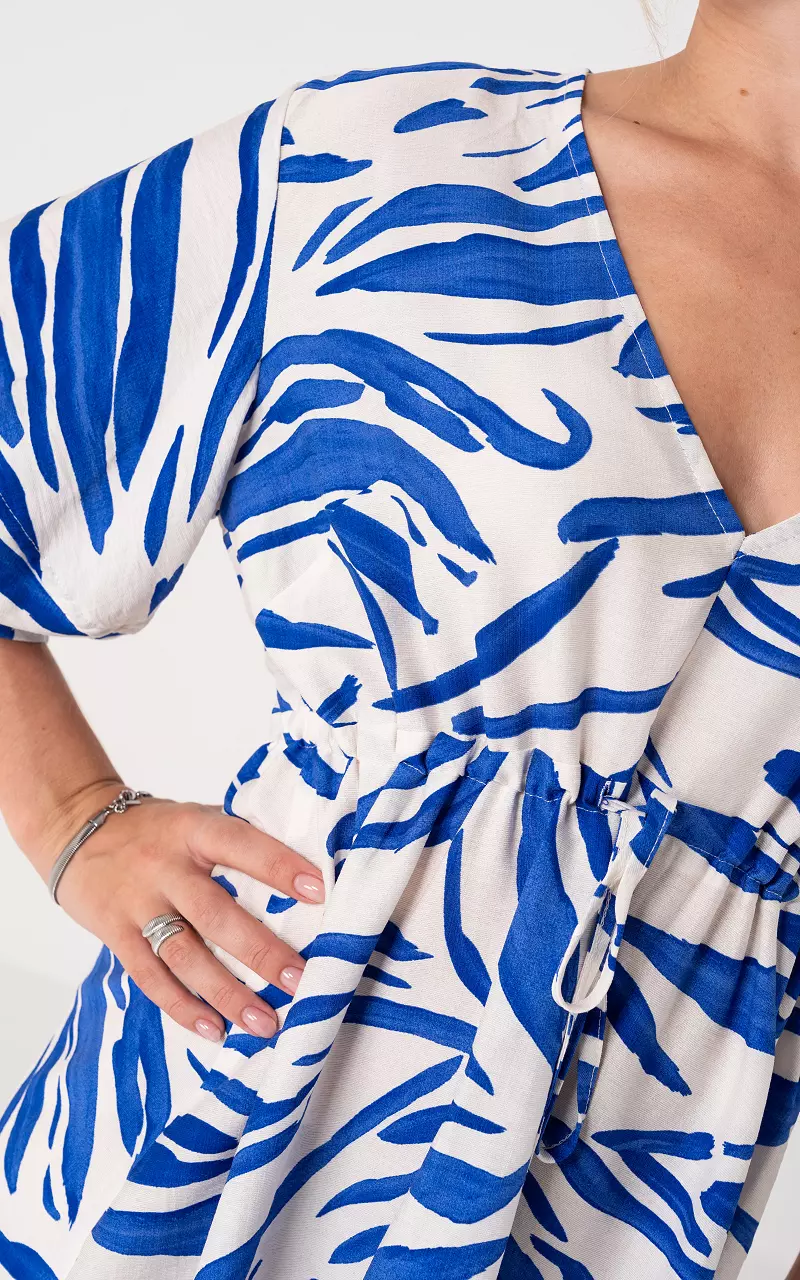 V-hals jurk Creme Blauw