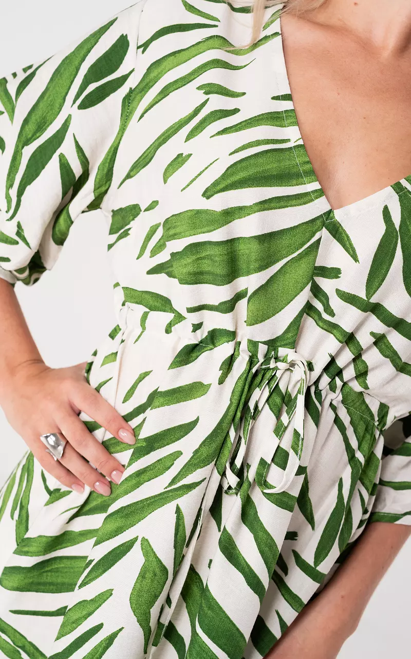 V-hals jurk Groen Wit