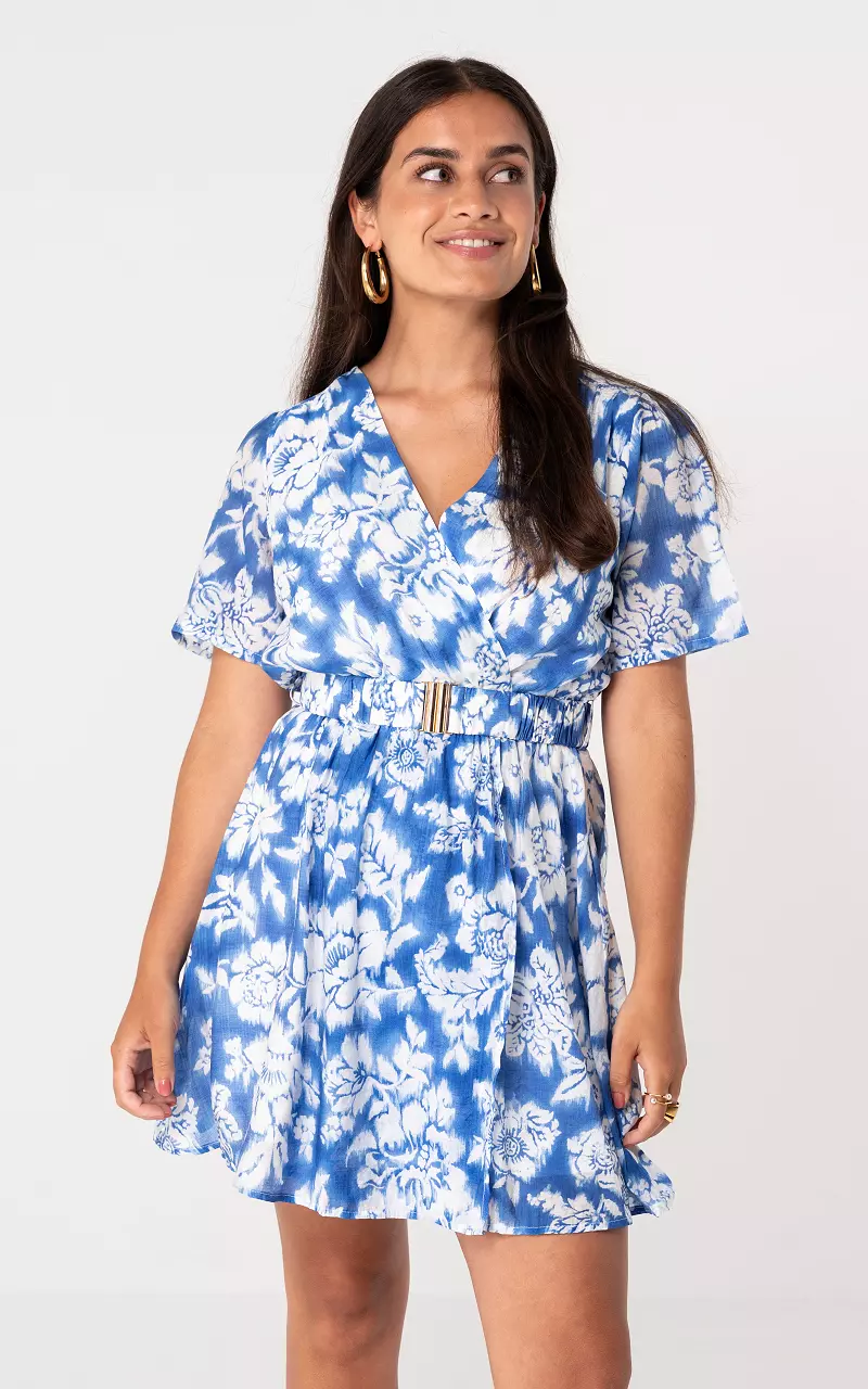 Kleid mit Gürteldetail Blau Weiß