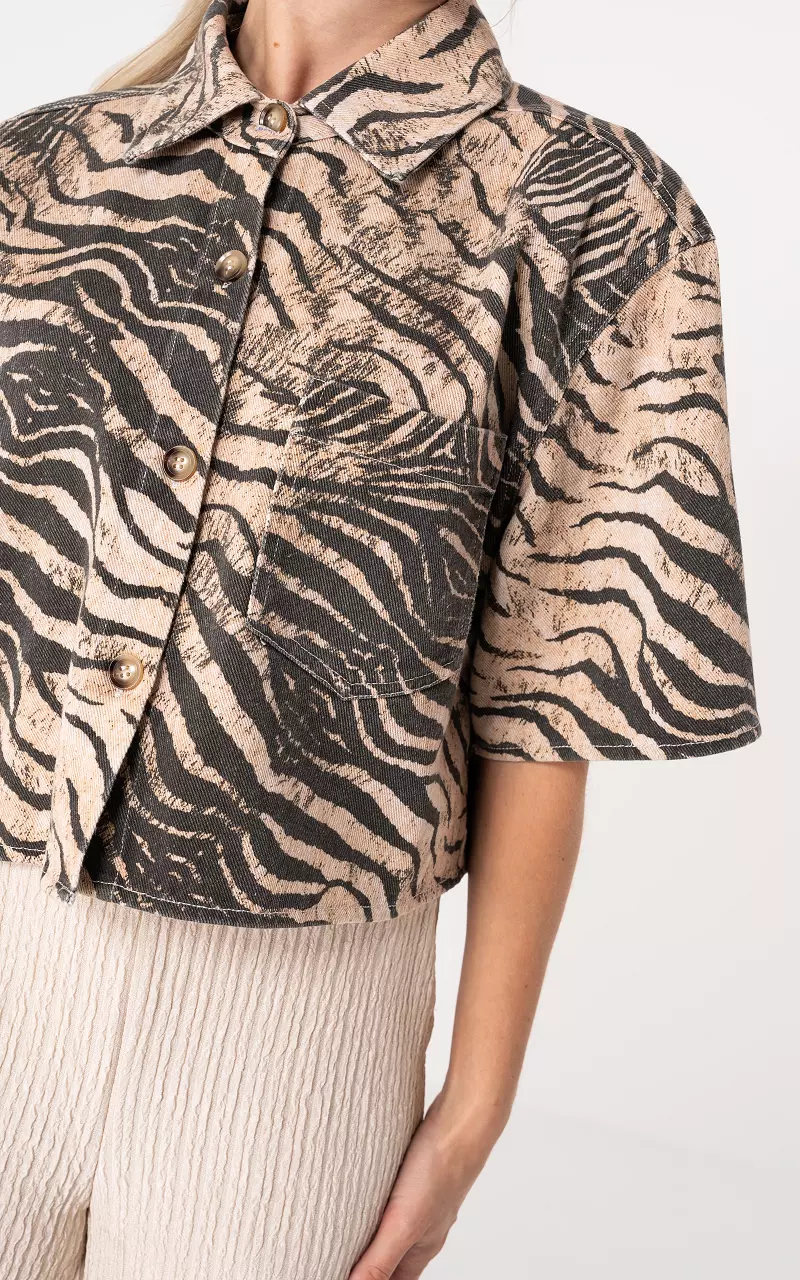 Spijkerblouse met zebraprint Lichtbruin Zwart