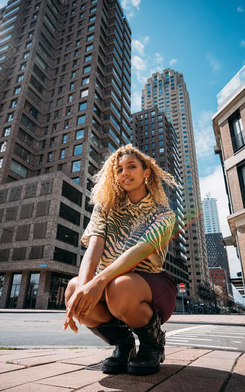 Spijkerblouse met zebraprint Lichtbruin Zwart