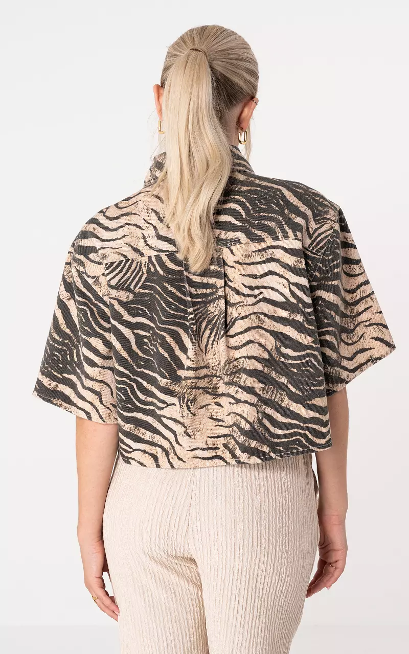 Spijkerblouse met zebraprint Lichtbruin Zwart