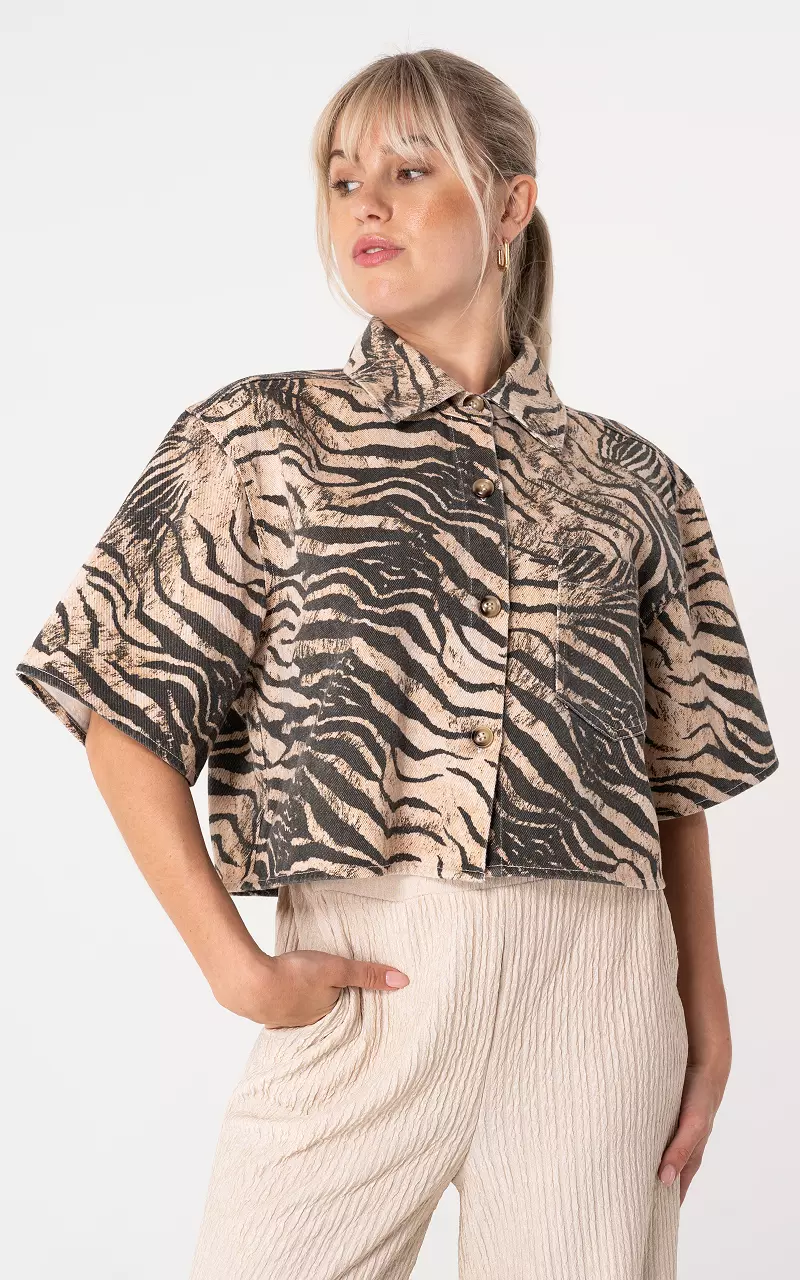 Spijkerblouse met zebraprint Lichtbruin Zwart