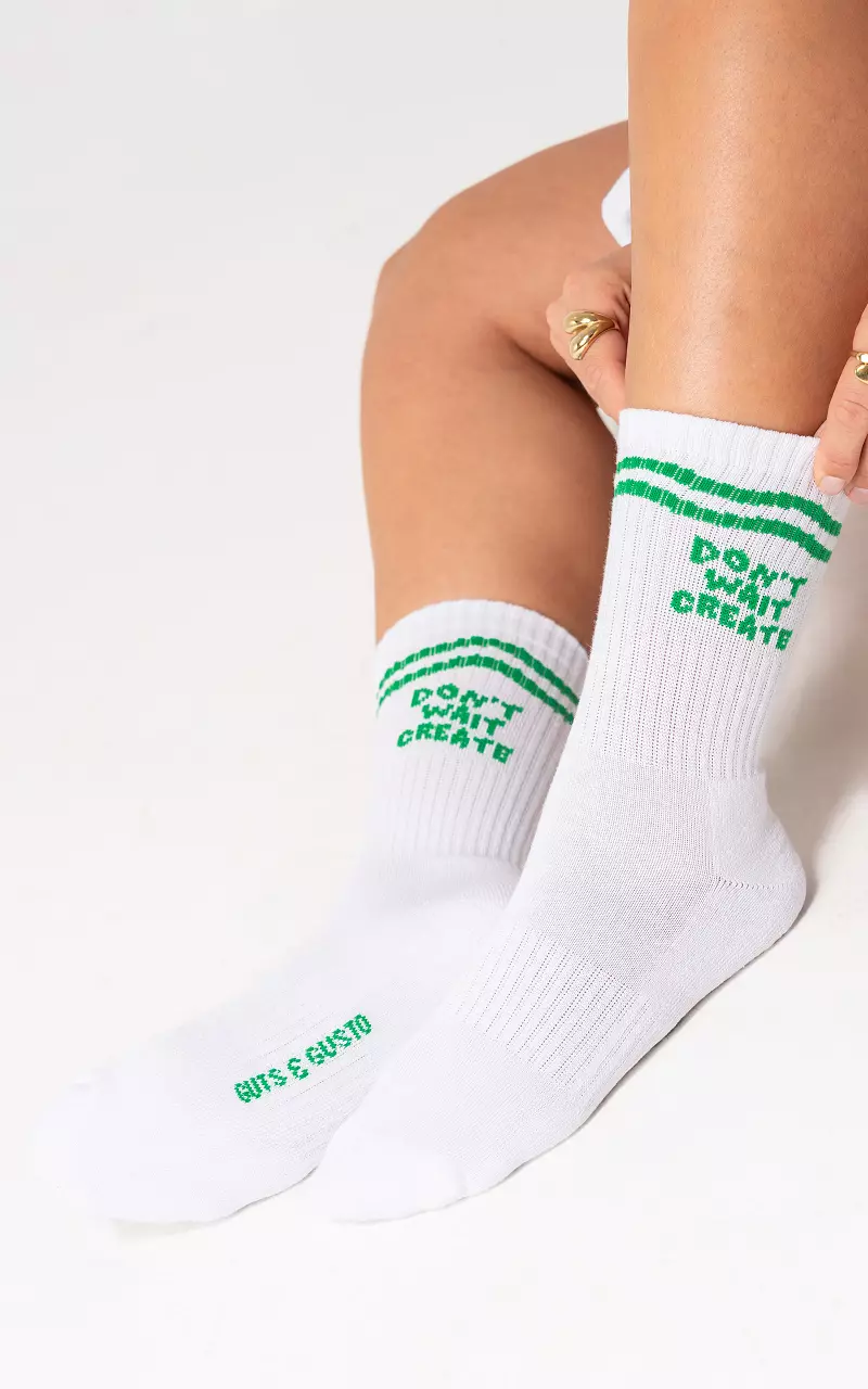 Sportsocken mit Text Weiß Grün