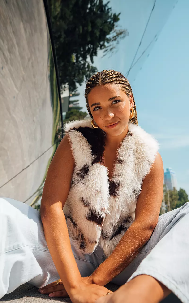 Fake fur gilet White Brown