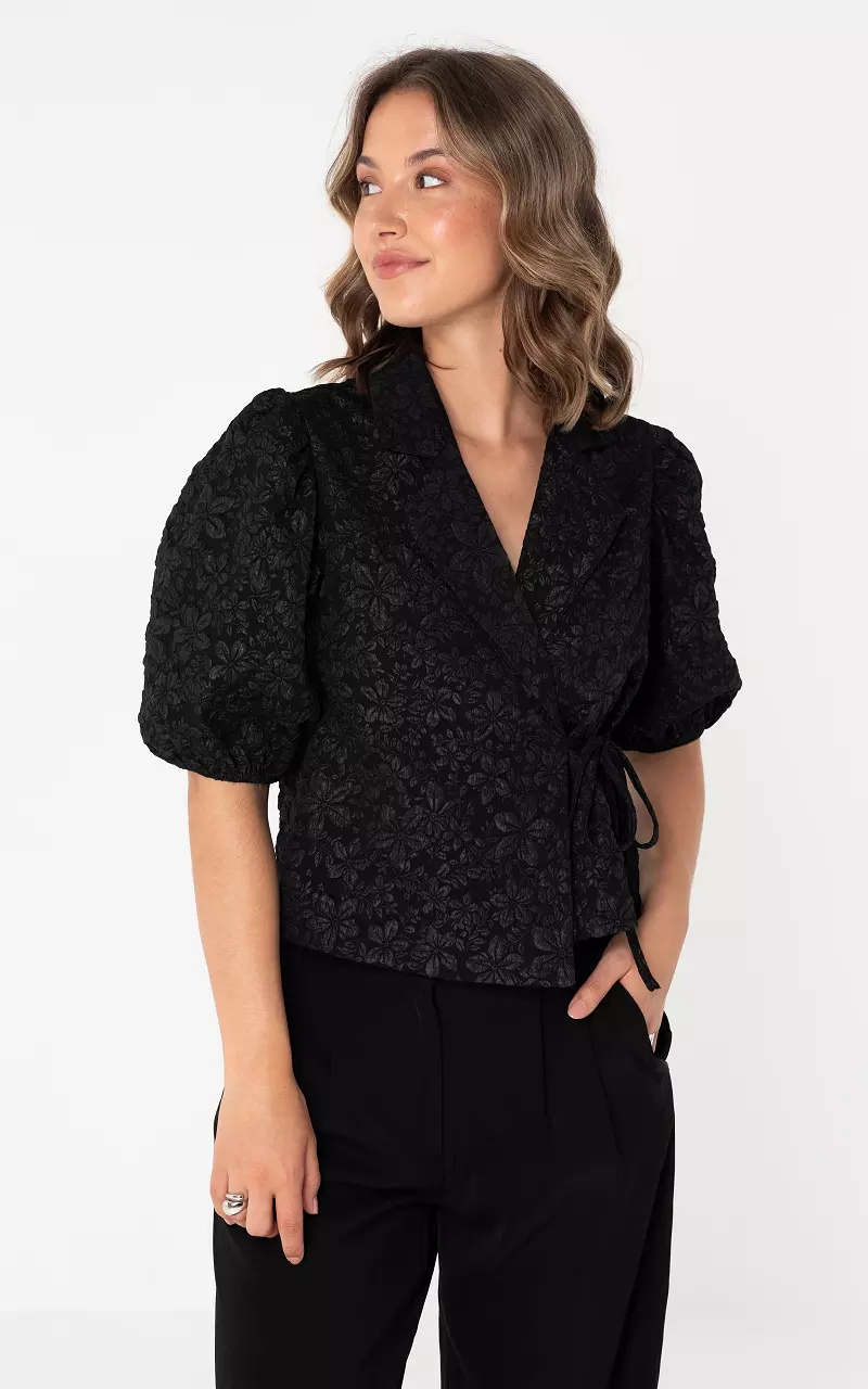 Jacquard wikkeltop Zwart