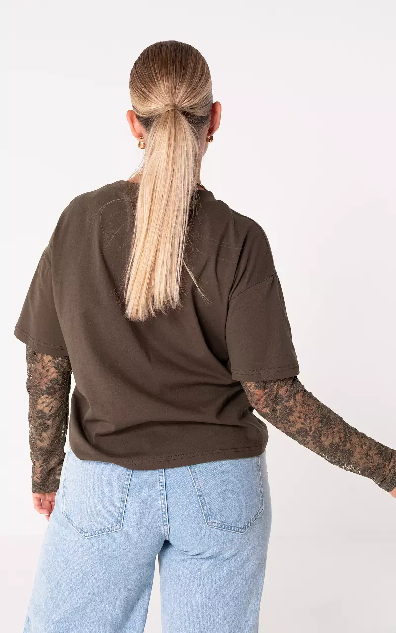 Shirt with lace Brown