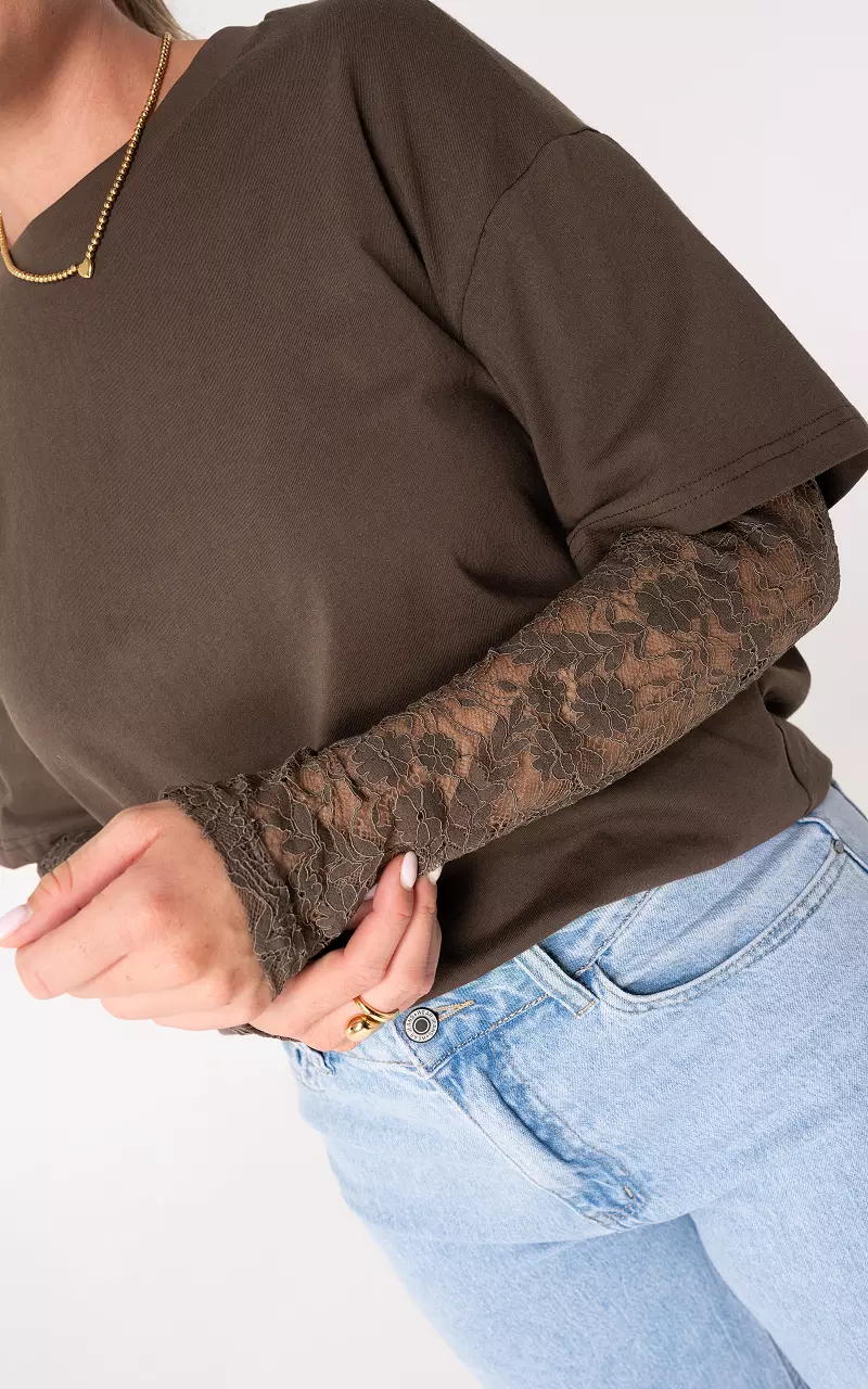 Shirt with lace Brown