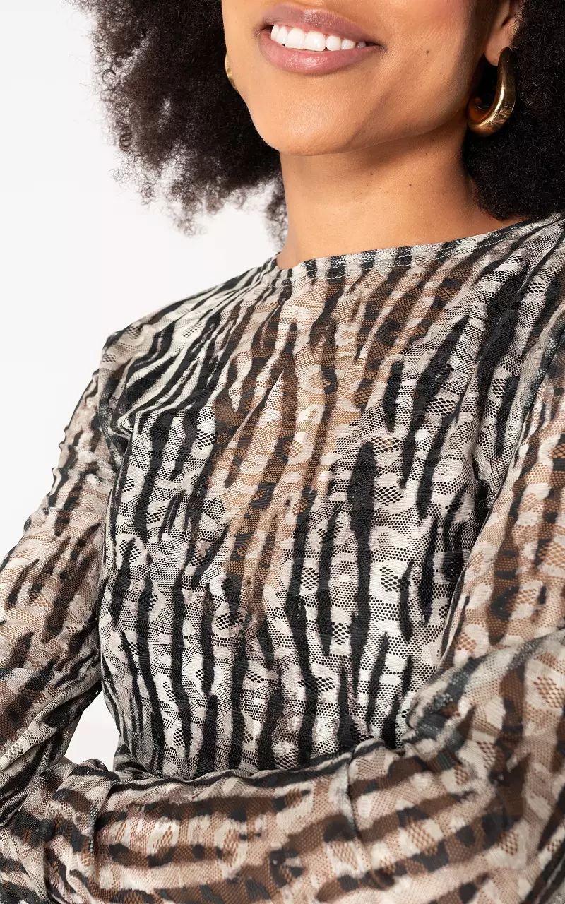 See through top Taupe Zwart