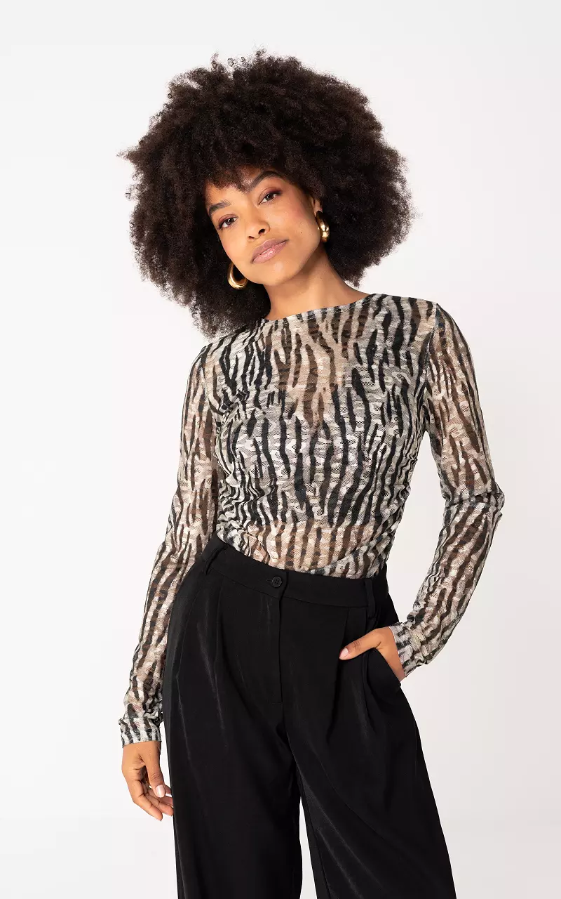 See through top Taupe Zwart