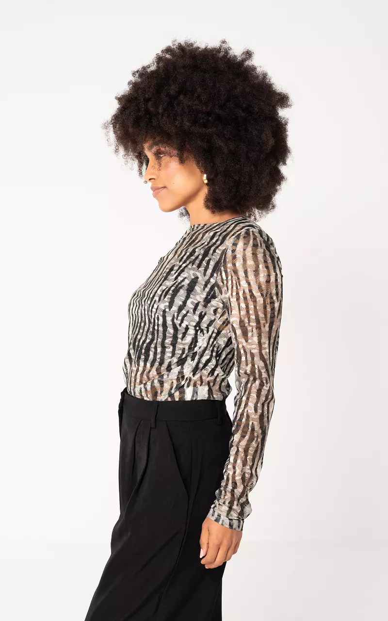 See through top Taupe Zwart