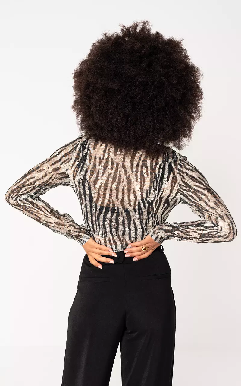 See through top Taupe Zwart