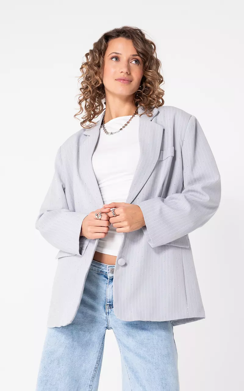 Oversized blazer Lichtgrijs Wit