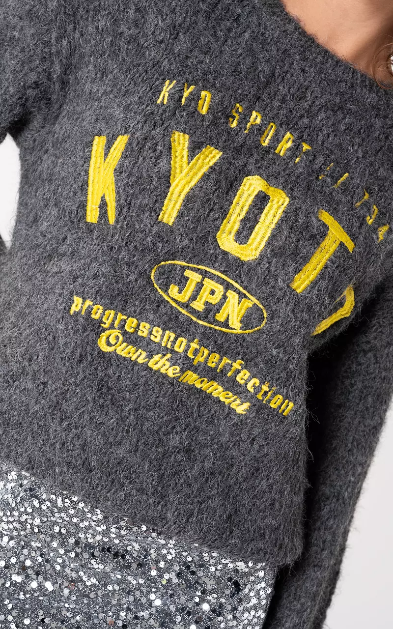 Sweater with round neck Dark Grey Yellow