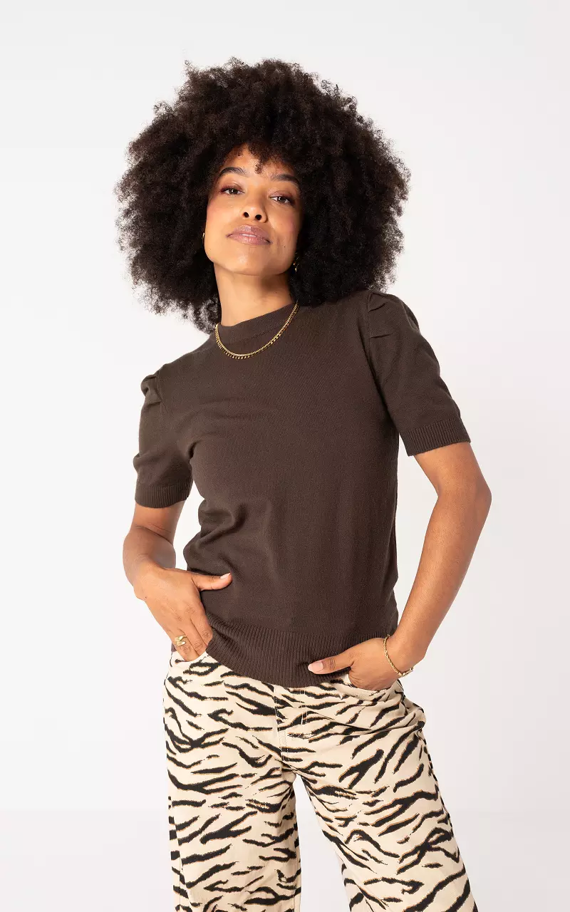 Top mit Rundhalsausschnitt Dunkelbraun