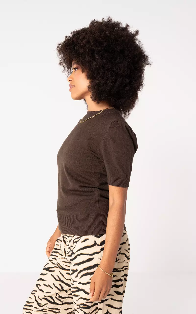 Top mit Rundhalsausschnitt Dunkelbraun