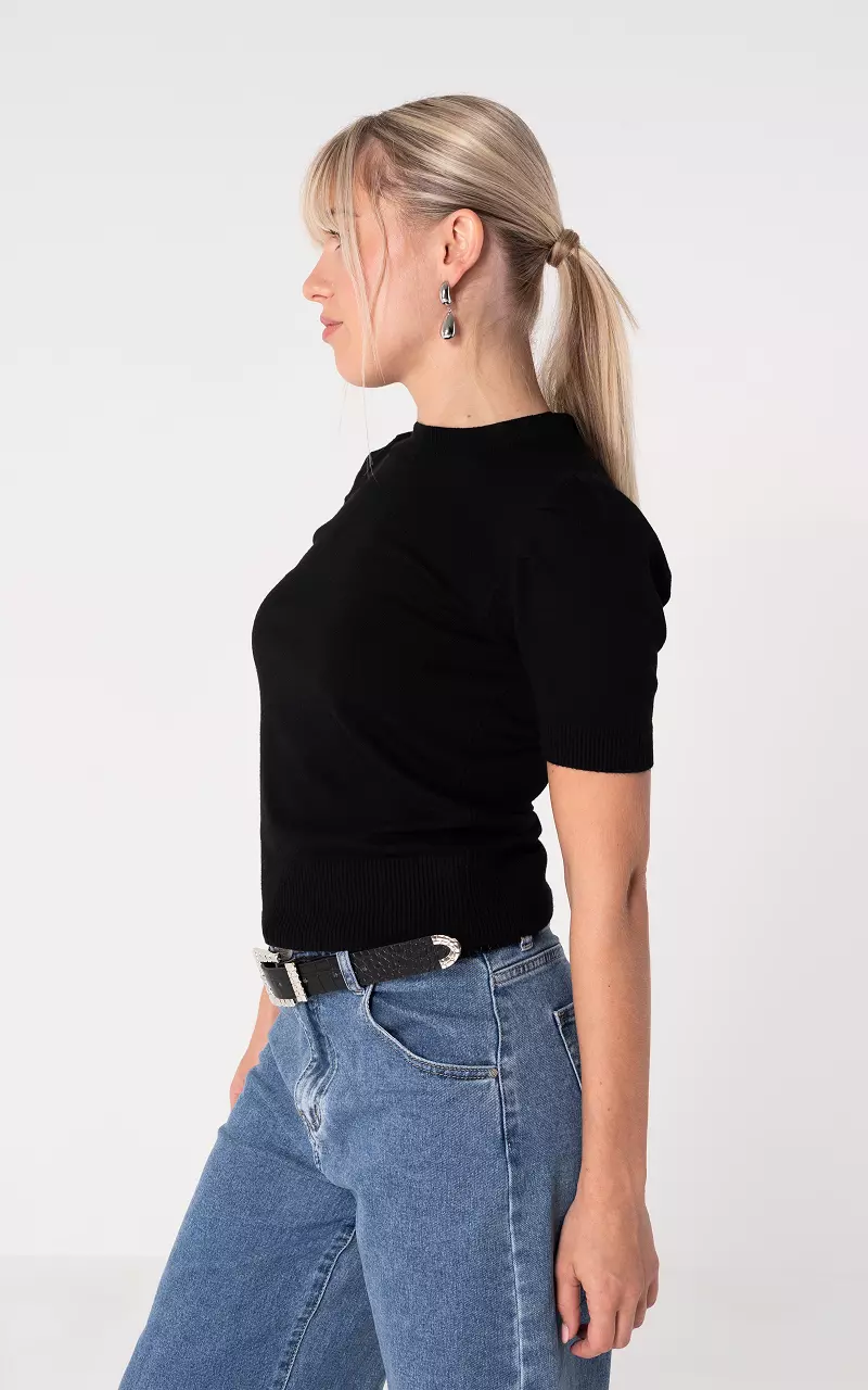 Top mit Rundhalsausschnitt Schwarz